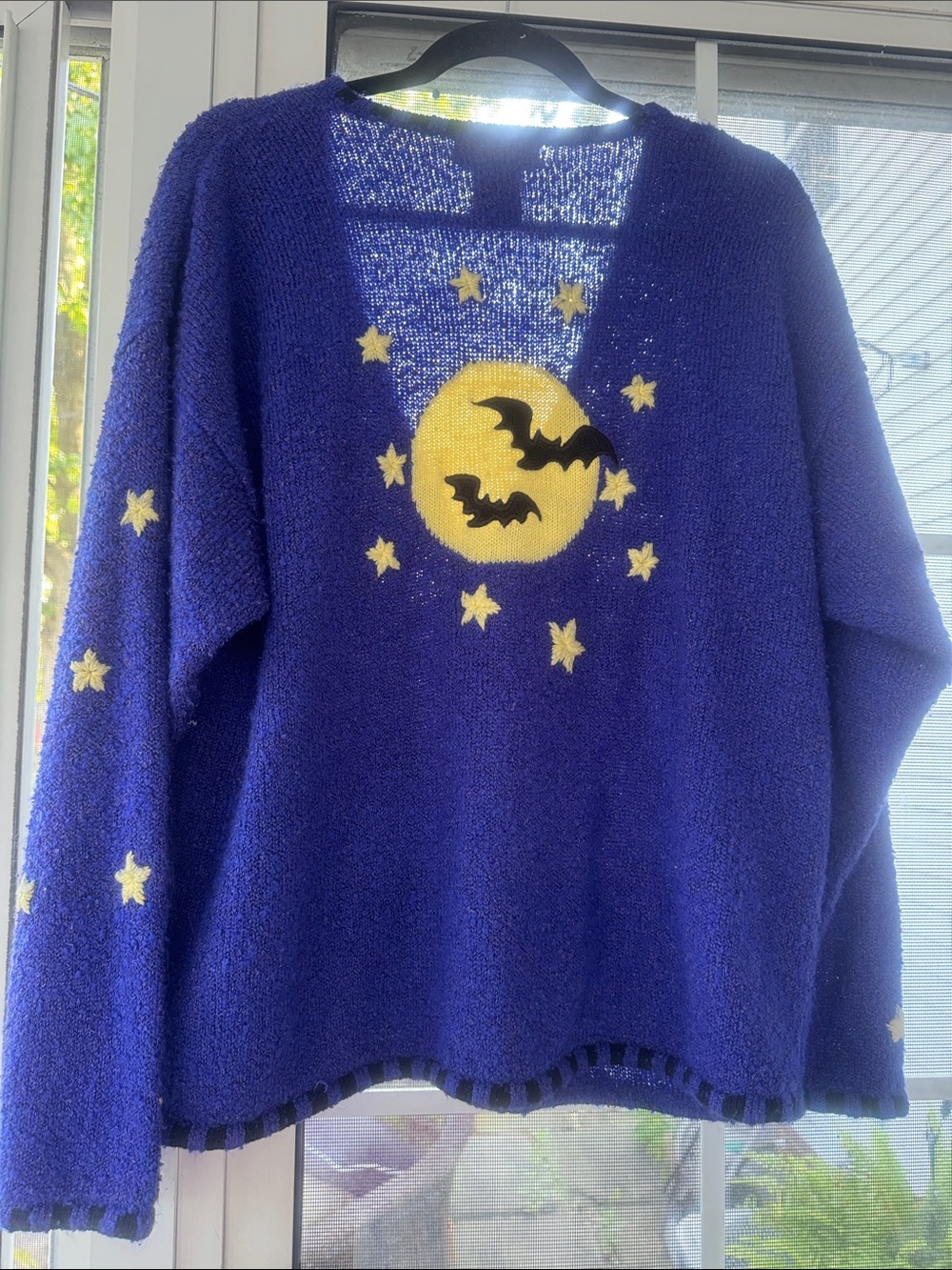 Mandal Bay Vintage 90s Halloween Zip Knit Cardigan Pumpkin Black Cat Bats XL - Picture 3 of 9
